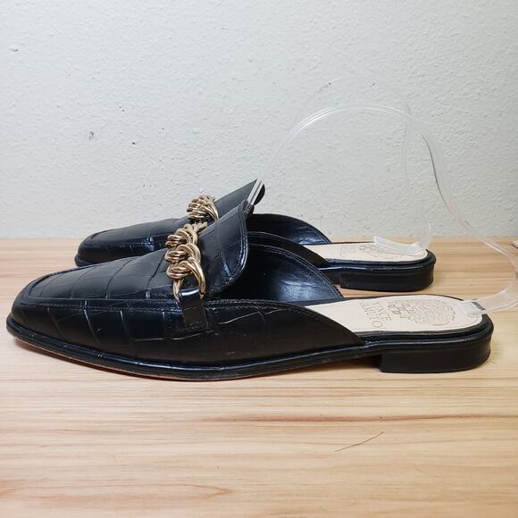 Vince Camuto Women's 8.5 Rachey Chain Link Black Leather Mule Preppy Old Money - Picture 2 of 9